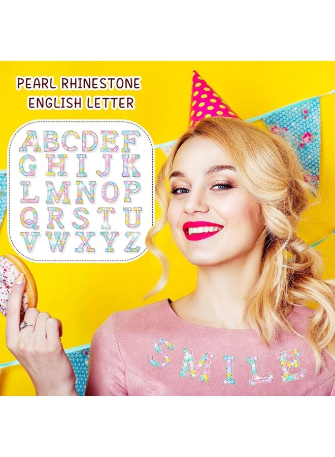 Peachjoy 26Pcs Iron-on Transfers, Letter A Z Pearl Rhinestone English Patches Pearls, Diy Bags, Hats, Clothing And Accessories with Hot Stamping of Letters, Diamond-Encrusted Fabric Stickers - Image 4